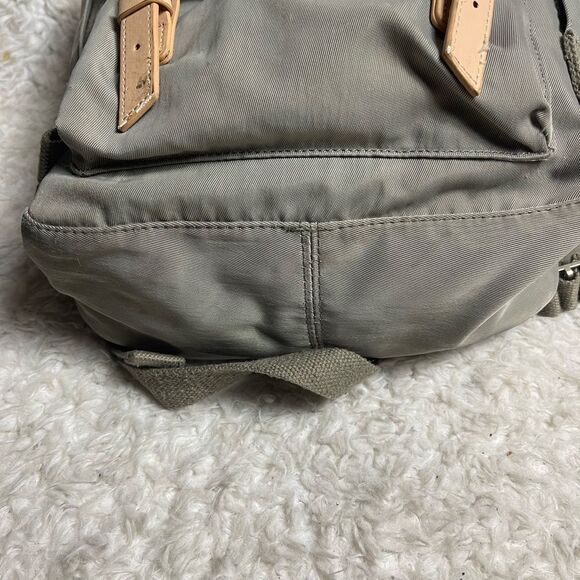 Himawari Laptop backpack Gray canvas tan faux leather straps . - Picture 4 of 10